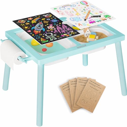 Image of Easyego Sensory Table for Toddlers Kids Play Wooden Sand Water Table with Double-Sided Board & Foldable Storage Bins for Indoor and Outdoor Use, Birthday Gifts for Boys and Girls - Sky Blue