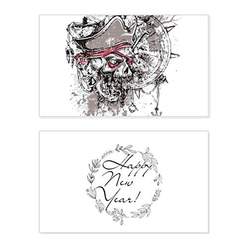 Tarjeta de felicitación de año nuevo con calavera pirata para dedicatorias urbanas