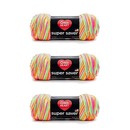 Image of Red Heart Super Saver Yarn, 3 Pack, Day Glow 3 Count