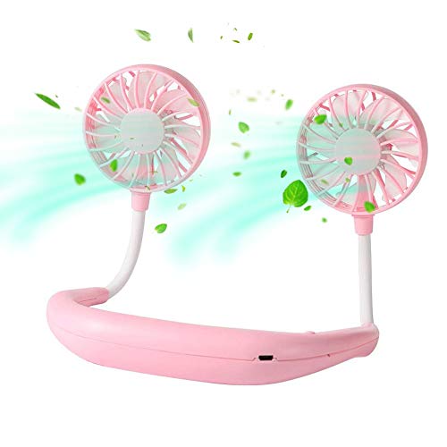 Portable USB Rechargeable Neckband Fan Dual Cooling Mini Fan Lazy Neck Hanging Sport Style 360° Adjustable Headphone Small Personal Wearable Neckband Fan for Traveling Outdoor Office Room