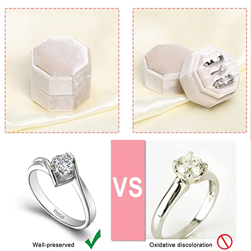 Wantgor Velvet Ring Box, 3 Slots Jewelry Ring Gift Box Vintage Ring Display Holder Case For Wedding Ceremony Proposal Engagement (Beige) #TOP1