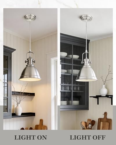 Image of 2-Pack 8 inch Brushed Nickel Pendant Light Kitchen Island, Metal Shade