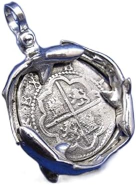 Sterling Silver Replica Shipwreck Coin with Shark Wrapped Bezel (Unique Nautical Pendant)