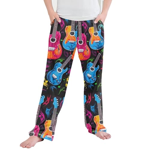 Guitar Long Pajama Pants Elastic Waist PJ Bottoms with Pockets S A110139