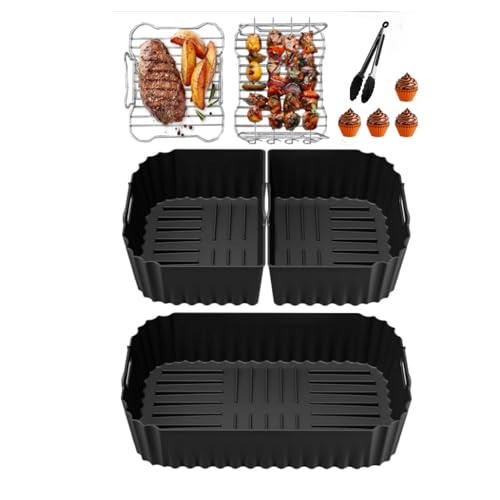 UNBOX Accesorio para freidora de aire caliente para Philips Dual Flexbasket Airfryer 1000 Series 7,1 L, 3 piezas a medida Airfryer molde de silicona – Parrilla, para Philips Airfryer NA154/00 7,1 L