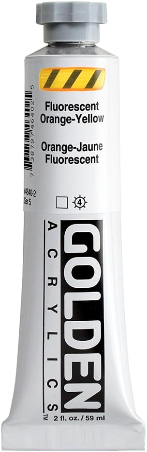 GOLDEN Heavy Body Acrylics, Fluorescent Orange-Yellow, 2 fl. oz. Tube, Professional Acrylic Paint, Transparent