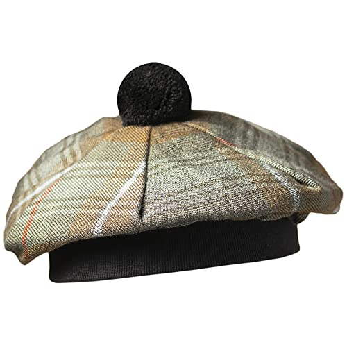 Image of Scottish Tam O' Shanter Hat Tartan Bonnet Pom Pom Wool Flat Cap One Size