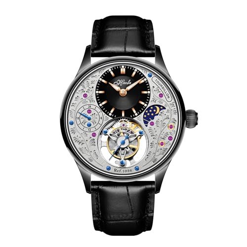 HAOFA トゥールビヨン 腕時計メンズ 機械式 手巻き ムーンフェイズ 中空の文字盤 高級 おしゃれ サファイアガラス 紳士 人気 防水 男性プレゼント