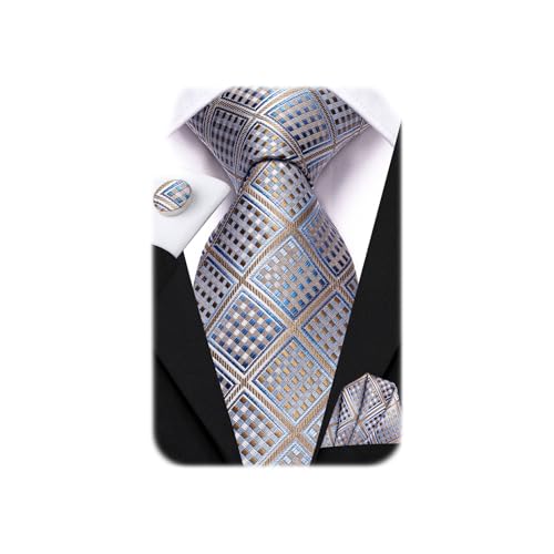 Image of Dubulle Mens Paisley Floral Silk Tie for Men Striped Necktie and Pocket Square Cufflinks Set Wedding Business