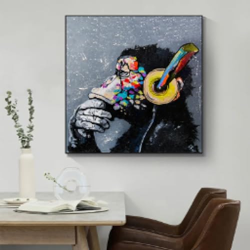 Peinture sur toile animaux singe gorille fumant 65x65 cm KEBIA