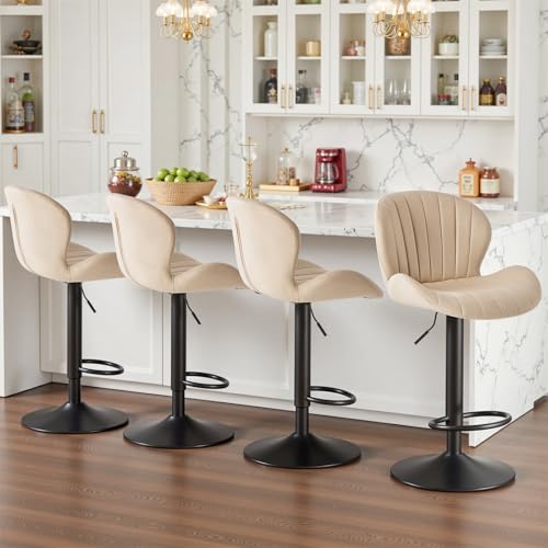 Image of Sweetcrispy Bar Stools Set of 4, Swivel Adjustable Height Fabric Bar Chair