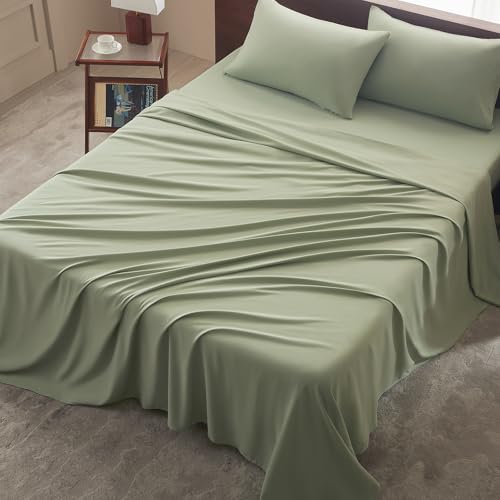 Image of Twin Size 4 Piece Sheet Set - Comfy Breathable & Cooling Bed Sheets Set, Soft and Wrinkle Free, Deep Pockets, Easy & Secure Fit, Hotel Luxury Bedding - Oeko-Tex - Sage Green