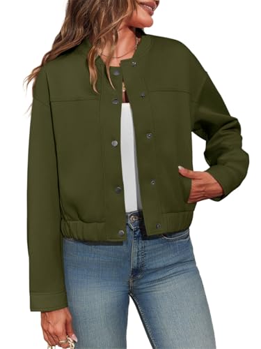 Tankaneo Womens Cropped Bomber Jackets Casual Button Down Long Sleeve Stand Collar Fall Coats3