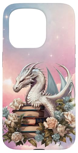 Custodia per iPhone 15 Pro Fantasy Celestial Dragon Books Floral Boho Bookworm