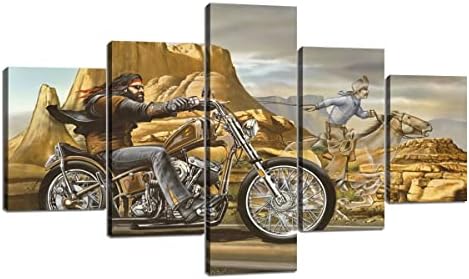 Motorcycle Canvas Wall Art for Living Room Bedroom Wall Decor Posters and Prints Pictures Gallery-Wrapped Framed Stretched Ready to Hang 5 Piece(70''W x 40''H)