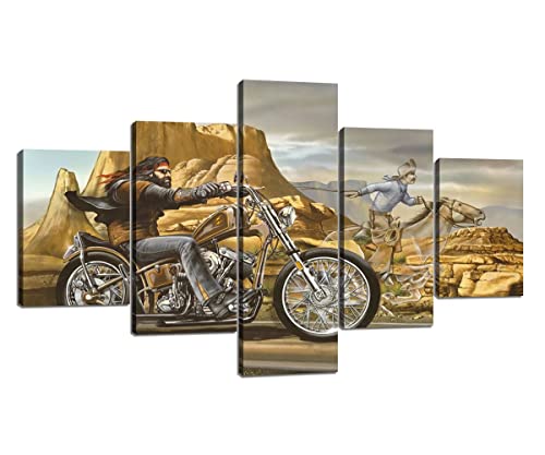 Motorcycle Canvas Wall Art For Living Room Bedroom Wall Decor Posters And Prints Pictures Gallery-Wrapped Framed Stretched Ready To Hang 5 Piece(70''W X 40''H) #TOP4