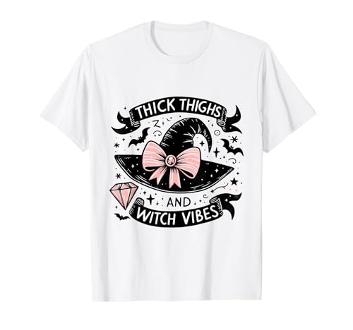 Thick Thights And Witch Vibes Halloween Party Costume Girl T-Shirt