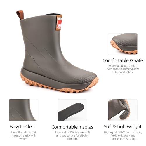 Men's Waterproof PVC Work Rain Boots – Mid-Calf, Anti-Slip Sole, Reinforced Toe & Heel – Durable Lightweight Boots for Fishing, Farming, Gardening & Outdoor Use - Image 3