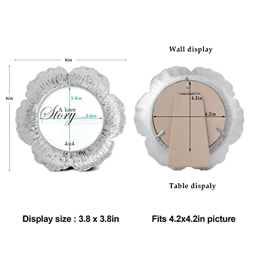 Swthony Round Floral Silver Picture Frame, 4X4 Circular Flower Shaped Photo Frame With High Definition Glass Front For Tabletop, Home Decor, Wedding, Graduation #TOP2