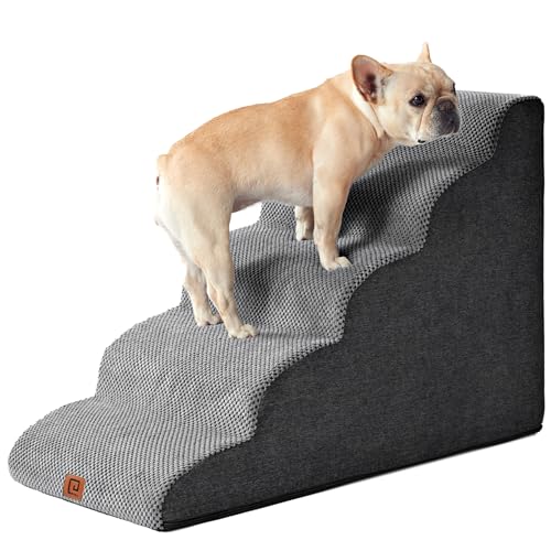 EHEYCIGA Curved Dog Stairs for High Beds 22.6' H, 5-Step Dog Steps for Small...