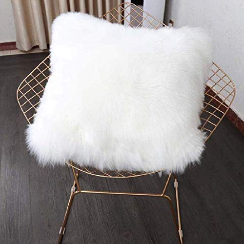 Cumay Housse de Coussin,Peau de Mouton Fourrure Cuir Taie d'oreiller, Fausse Fourrure Deluxe Decoration canapé Maison Chambre Lit Super Doux Peluche (Blanc, 45x45 cm)
