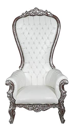 Biscottini Barock-Thronesessel Weiß/Silber – handgefertigter königlicher Sessel – Hochzeitssessel – Riesensessel mit hoher Rückenlehne – Thron-Stuhl – Sessel 185 x 90 x 95 cm