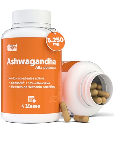 Ashwagandha Alta Potencia: Adaptógeno con Sensoril® (10% Withanólidos) | Sueño Profundo, Estrés, Bienestar, Concentración | 120 cápsulas | 4 Meses | 2x Más Concentrado que Ashwagandha KSM-66|Lote