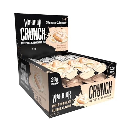 Warrior Crunch Protein Bars, White Chocolate Blondie 12 x 64g – High Protein Snacks (20g), Low Sugar, Low Calorie Snack Bar, Guilt-Free On-the-Go Treats, Multipack Diet Bars for Weight Loss