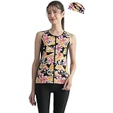 [ラクア] フィットネス水着 レディース プリント柄 袖なし セパレート キャップ付き 2025 FT-2062-11L-16