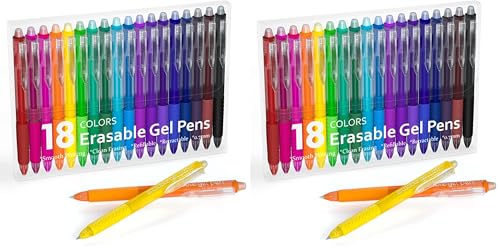 Image of Lineon Erasable Gel Pens, 18 Colors Retractable Fine Point Erasable Pens Clicker, Assorted Color Inks, Make Mistakes Disappear for Drawing Writing Planner and Crossword Puzzles (Pack of 2)