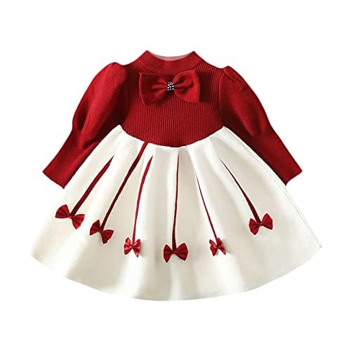 Image of Bold N Elegant Baby Girl's Winter Warm Woolen Full Sleeve Tulle Tutu Dress Frock with Bows for Infant Toddler Teedler Girls