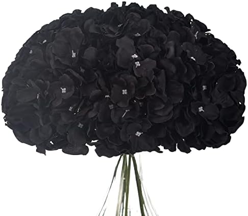 LUSHIDI 10PCS Silk Hydrangea Heads with Stems Artificial Flowers for Wedding Party Home Decor (Black)