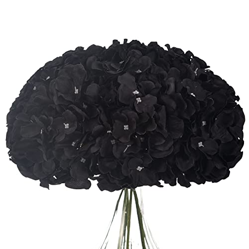 Lushidi 10Pcs Silk Hydrangea Heads With Stems Artificial Flowers For Wedding Party Home Decor (Black) #TOP9