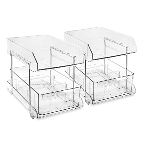 Ruishetop 2-Tier Multi-Purpose Pull Out Cabinets Organizer Shelf, Under Sink Cabinet Organizer With Drawer, Sliding Basket Drawer Countertop Organizer Storage For Home Office Kitchen (Clear- 2 Set) #TOP7