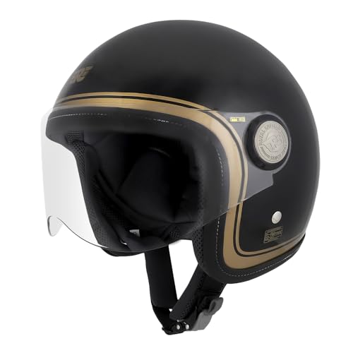 Image of Royal Enfield J1B Chopper Open Face Helmet | ISI and DOT Certified | Impact Protection: High Density EPS Liner | High Impact Grade Thermoplastic Shell | Black Gold M