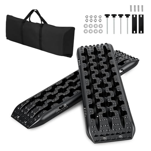 Ollewiellan 2 Stücke Sandbleche 106 * 31cm Sandbleche Wohnmobil 10T Tragkraft Hochfestes Nylon Recovery Board mit Aufbewahrungstasche und Installationstool PKW LKW Anfahrhilfe für bei Schnee Schlamm