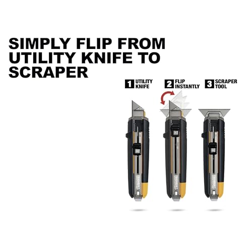 ToughBuilt – Scraper Utility Knife with 5 Blades, Heavy-Duty Folding Utility Knife with Integrated Scraper Edge, Quick-Change Blade System & All-Metal Construction (TB-H4S5-01)