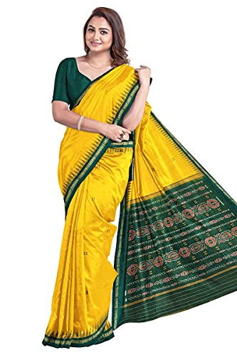 Image of Odisha Sambalpuri Handloom Ikat Women's Cotton Saree, Odisha Handloom Handmade Pure Cotton Khandua Saree, Ikkat Orissa Traditional Handloom Saree Without Blouse
