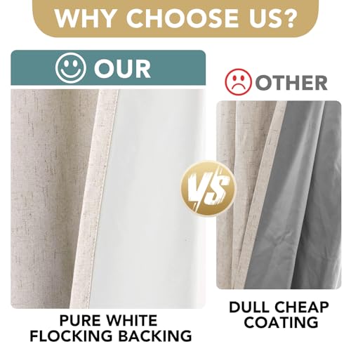 H.VERSAILTEX Linen 100% Blackout Curtains for Bedroom Full Light Blocking Curtains, Textured Window Curtain for Living Room 84 inch Grommet, Energy Efficient Curtains White Liner(2 Panels, Natural) - Image 4