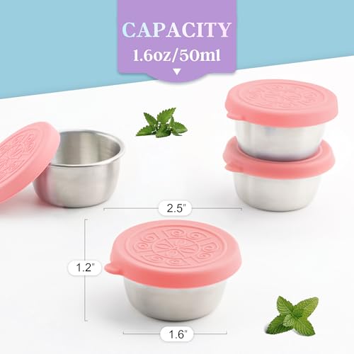 Image of Qukaka 1.6 oz Stainless Steel Salad Dressing Containers with Lids, 6 Pack