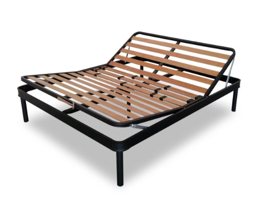 EvergreenWeb - Somier Individual 120x190 de Láminas de Madera con Elevación Manual por Cabeza y Pies, Reforzada con Doble Estructura de Hierro, Reguladores de la Zona Lumbar, 4 Patas Extraíble
