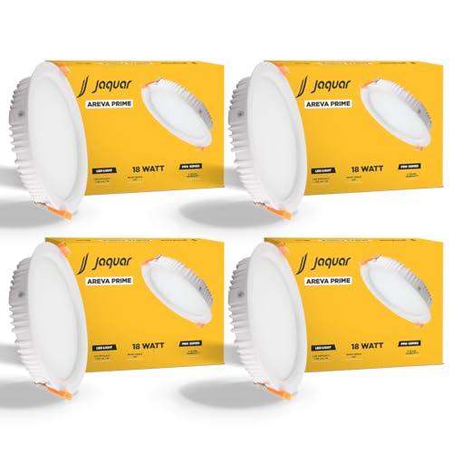 Image of Jaquar 18W Areva Prime Round Downlight with Aluminum housing | 5 Year Warranty | Warm White (3000k) Sleek Backlit Design | Recessed Mounted False Ceiling | 152 mm Cutout |171x28 mm (Pack 4)