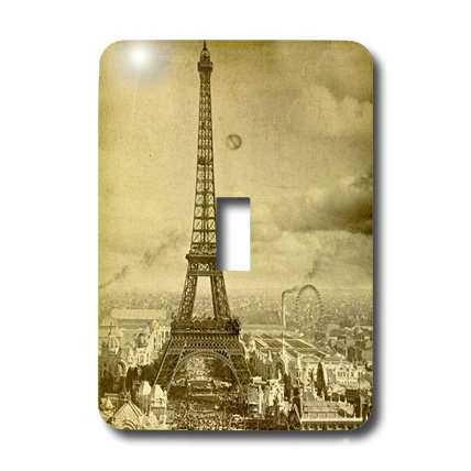 Interruptor de boton individual de la Torre Eiffel de Paris 1889 en sepia multicolor 3dRose 3
