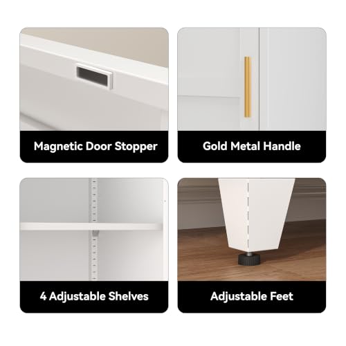 Image of COFaR 67 inch Tall Metal Pantry Cabinet, White Storage Cabinet with Magnetic Door & 4 Adjustable Shelves, Slim Freestanding Cupboard for Kitchen, Bathroom, Living Room