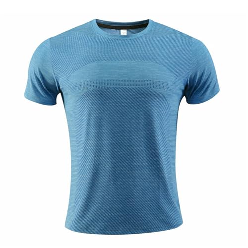 ZACOLLAN Men's Short Sleeve Quick Drying High Elasticity Running Shirt Gym Outdoor Jogging Compression Shirts Fitness Sweat Absorption Breathable Sportshirt H-Blue 4XL