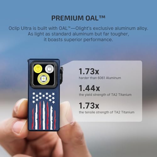 Image of OLIGHT Oclip Ultra EDC Flashlight Clip-on Light, 530 Lumens Rechargeable with Type-C Charging, Combines Floodlight, Spotlight and UV, Triple Lights for Inspection and Work (Stars & Stripes Edition)