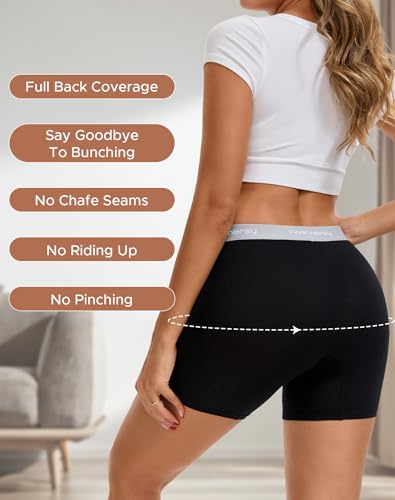 Image of INNERSY Boy Shorts Underwear for Women High Waisted Ladies Panties Boxer Briefs Breathable Stretch 5 Pack