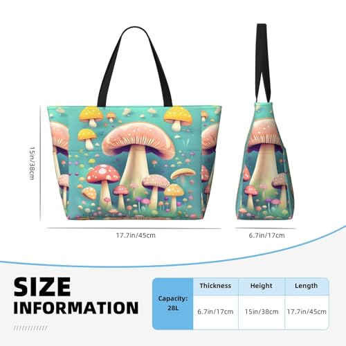 Pretty little mushrooms Printed beach travel bag, perfect for shopping bags, swimming pools, gyms, travel shopping, large capacity beach bag with zipper,3