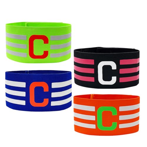 LIOOBO 4pcs Soccer Captain Armband Durable Anti-wear Football Team Captain Bands for Boy Girl Adults Hook and Loop Design Multi-Sport Use Bright Colors