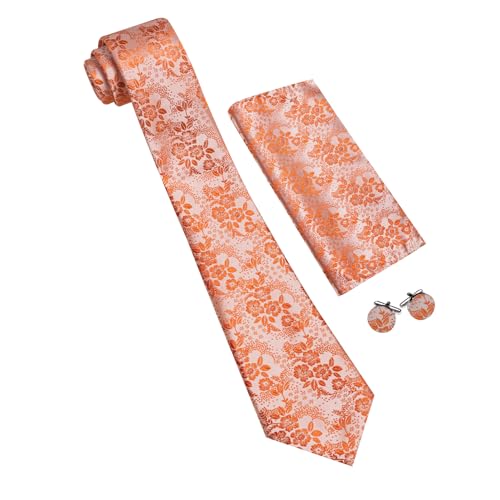 Image of Barry.Wang Men Tie Set Floral Paisley Silk Necktie Pocket Square Cufflinks Formal Wedding Party Business